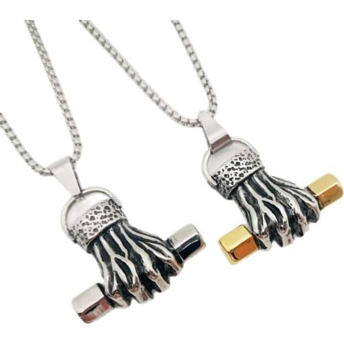 Fitness Fist Dumbbell Men Necklace Pendant Chain Punk men Male Stainless Steel Muscular fist Jewelry Creativity Gift Wholesale