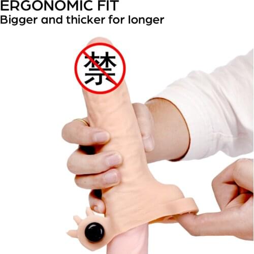 Reusable Penis Extender Sleeve Vibrator Cock Enlargement Sleeve For Men Silicone Dildo Penis Enlargement Cover Sex Products