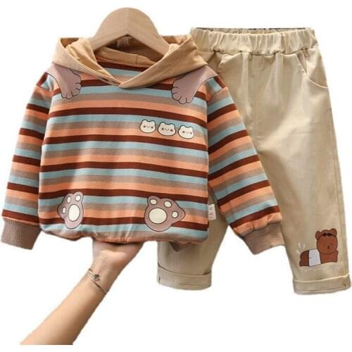 New Spring Autumn Toddler Casual Costume Baby Girls Clothes Children Boys Cotton Stripe Hoodies Pants 2Pcs/Sets Kids Sportswear