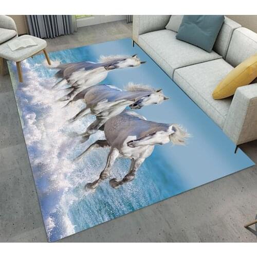 Animal White Horse Printed Carpets Soft Area Rugs Memory Foam Floor Mat Rugs Anti-slip Large Rug Carpet for Living Room Decor