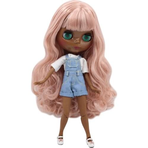 ICY DBS Blyth doll Super dark joint body black Glossy face pink hair. No.BL1329