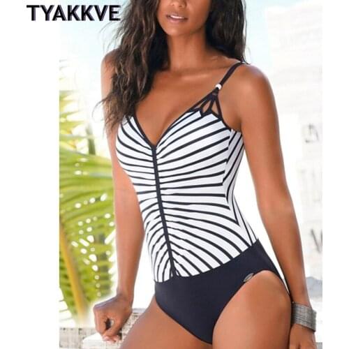 TYAKKVE 2021 New Deep V Swimwear Swimsuit Push Up One Piece Swimsuit Ruched Tummy Control Beach Wear Backless Monokini Plus Size