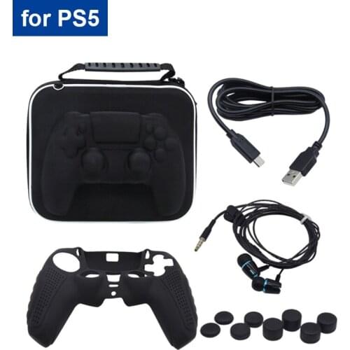 For PS5 Gamepad Receptor Pack Set PS5 Silicone Protector Case Charging Cable Headphone 8-bit Plus High Cap 12 in 1