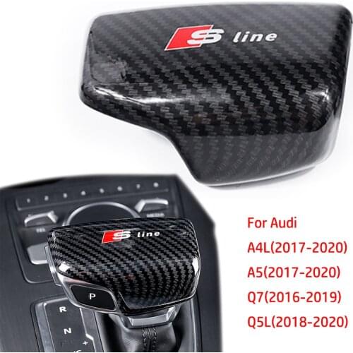 Car Head Case Sleeve Decoration Cover Carbon Fiber ABS Car Gear Shift Collar Knob Cover For A4L A5 Q7 Q5L 2016- 2019