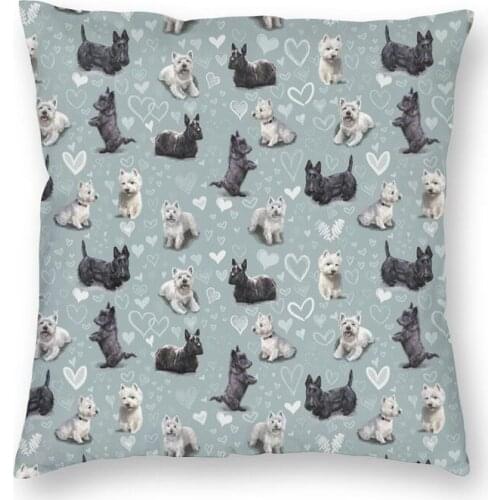 Westies And Scottie Dogs Cushion Cover 45x45 Home Decorative Print Scottish Terrier Throw Pillow Case for Sofa Double-sided