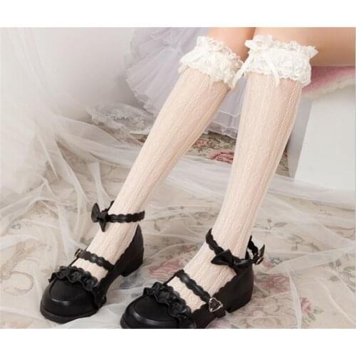 Maid Lolita Socks Knee High Cosplay Costumes Accessories Nylon Lace bow Socks Anime Cartoon Girl Gift B712
