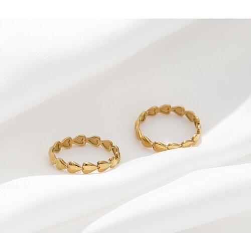 Latest Design Sweet Tarnish Free 18K Gold Plated Stainless Steel Mini Heart Love Rings For Women Romantic Basic Thin Gold Ring