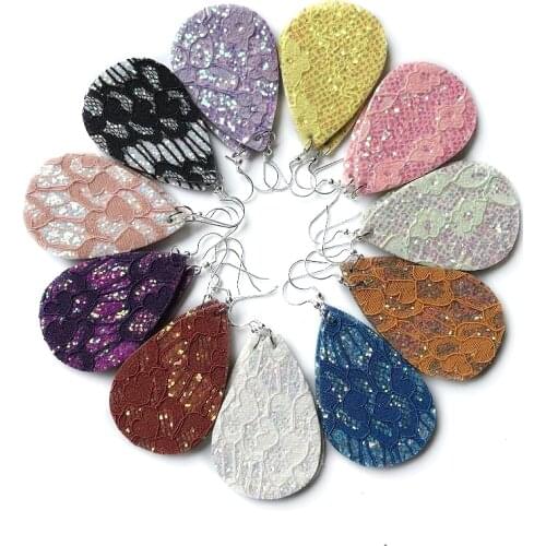 New Design 30 pairs Bohemian Tear Drop Earrings Animal Print Leather Earrings for women Wholesale