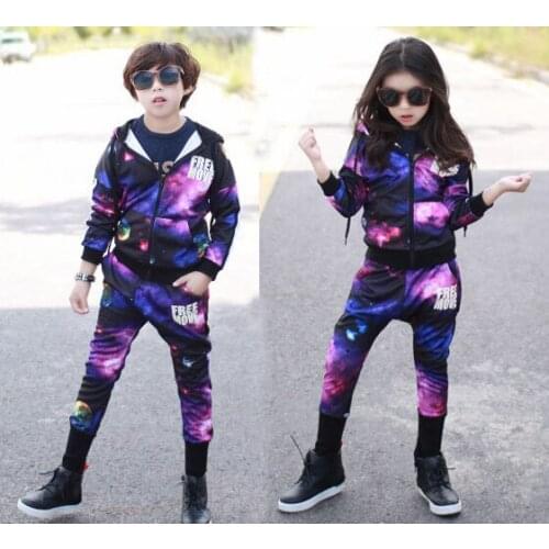 Wholesale 2016 Fashion Autumn Casual Sport Suits Tracksuits For Kids Purple Starry Printing Hip Hop Outwear Boys Clothing Sets