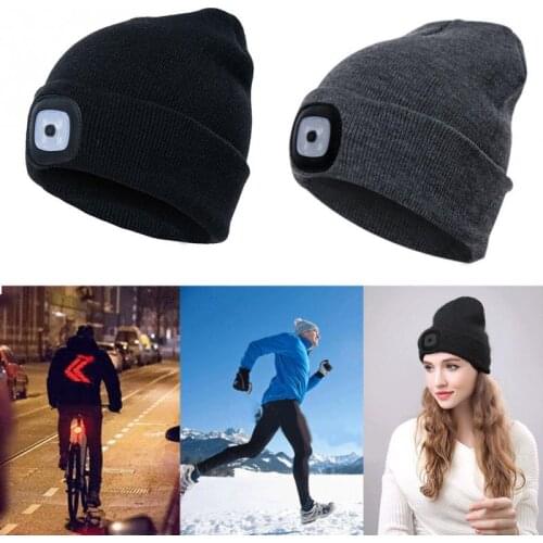Unisex Autumn Winter LED Lighted Cap Warm Beanies Outdoor Fishing Running Beanie Hat Flash Men Women Camping Climbing Caps