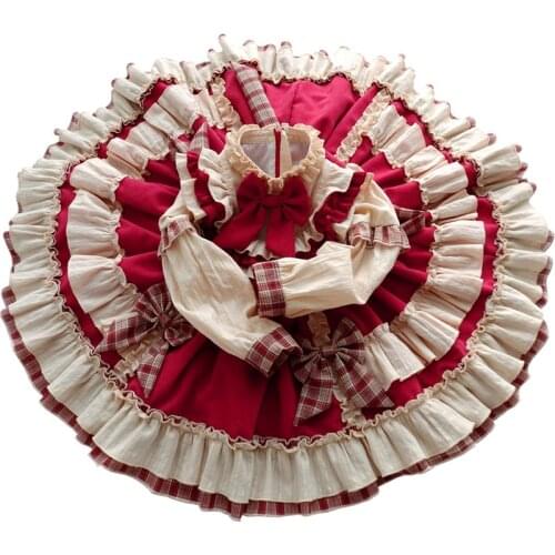 Baby Girl Autumn Dress Lace Vintage Spanish lolita Princess Ball Gown Dress for Girl Birthday Easter Dress with Hairband 0-6Y