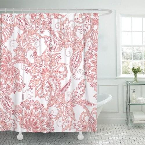 Paisley Folkloric Batik Ethnic Floral Pattern Indian Lace Crafts Shower Curtain Waterproof Polyester Fabric 60 x 72 Inches