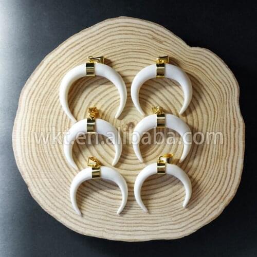 WT-P630 Wholesale natural baffalo bone horn pendant with gold bezel on the middle white horn fashion pendant in high quality