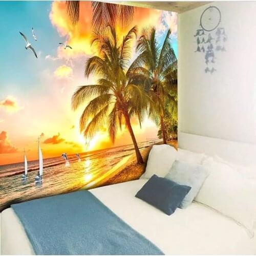 Psychedelic Forest Tapestry Sea Coconut Tree Wall Hanging Beach Tapestries 3D Printed Large Wall Tapestry Boho Hippie Home Decor