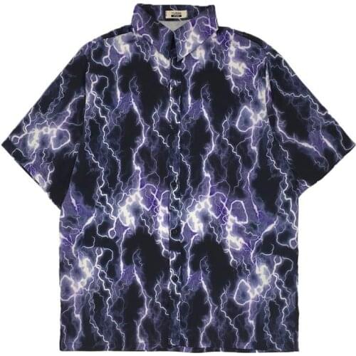 Long Sleeve Hip Hop Shirts Mens Cool Harajuku Lightning Shirts Male Casual Shirts Streetwear Fashion Korean Summer Shirt Male