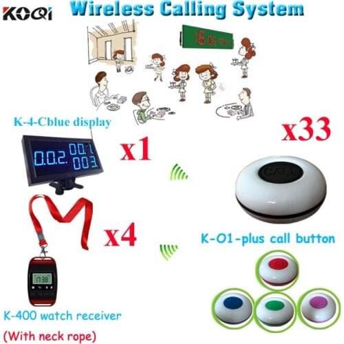 Call Bell System High Quality Fast-food Restaurant Waiter Remote Control Wireless(1pcs display+ 4pcs watch+33pcs call button)