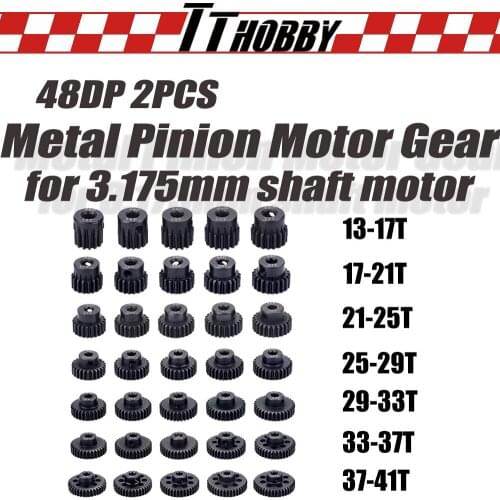 TTHOBBY 2PCS Rc Motor Gear 48dp Black Steel Metal Pinion 3.175mm Motor Gears 13T 17T 21T 25T 27T 29T for 1/10 Rc Model Car Motor