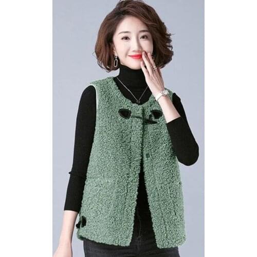 Women Autumn Vests Jackets Casual Button Down Pockets Outerwear Vintage Winter Sleeveless Fluffy Coats lambswool Female