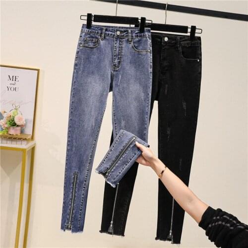 2021 Spring Bleached Scratched Jeans Woman High Waist Elastic Ankle Length Pants Mujer Plus Size Stretch Skinny Pencil Pants 5XL