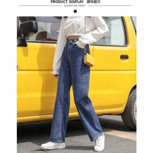 Women Spring Casual Loose Wide Leg Jeans Trousers Girls Jeans Pants 2021 New Blue High Waist Straight Jeans Plus Size