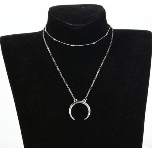 Europe And The United States 2019 Fashion New Necklace Simple Double Moon Pendant Multi-layer Ladies Wholesale Sales Necklace