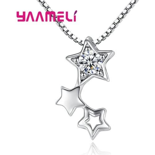 Unique Special Sale 925 Sterling Silver Choker Collar Necklace Clear Cubic Zircon Cute Little Stars Jewelry for Women Girls