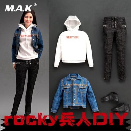 1/6 SVERYCOOL 1/6 FX10 Asian energetic beauty Anglebaby head sculpture 3.0 & female body /VCL-1005 denim casual clothing set