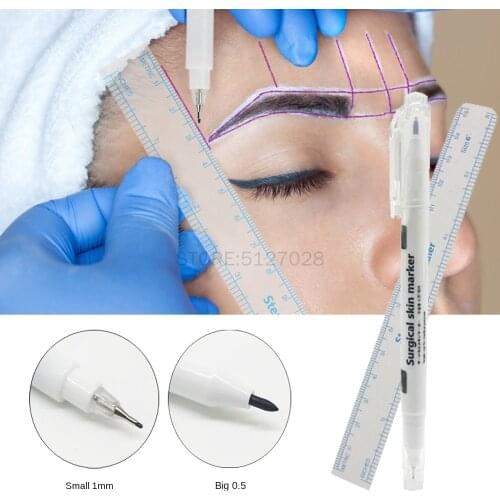 1Set Double-head Sterilized Tattoo Marker Pen Microblading Positioning Tool with Measuring Ruler Permanent Makeup Accessories