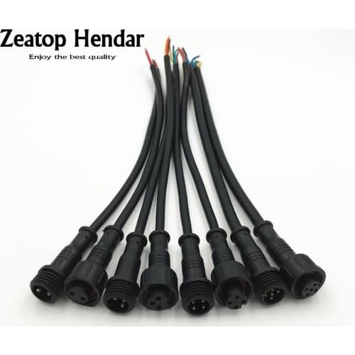10Pair M12 Waterproof 2 3 4 5 Pin IP65 Power Cable Wire Plug for LED Strips Male and Female Jack Connector Small Size Head 20CM