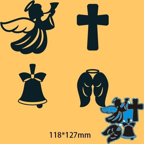 118*127mm Little Angel Cross Bell and Wing Cutting DIES Stencil DIY Scrapbook Embossing Card Craft Template Paper Photo Album