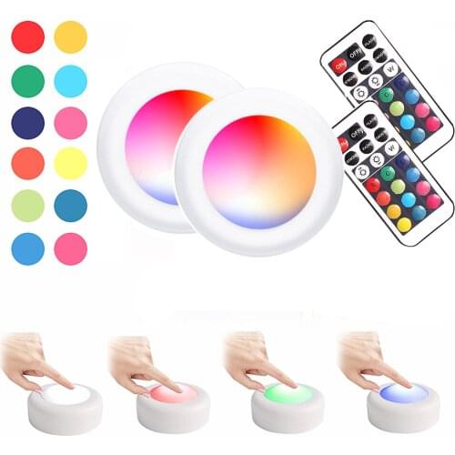 12 Color Dimmable RGB LED Lights Kitchen Lamp Touch Sensor Wardrobe/Closet/Cabinet Night Light Puck Light with Remote Controller