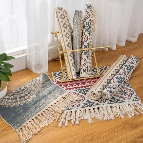 2019 New Hemp Cotton Bohemian Carpet Mat Living Room Bedroom Bedside Mat Retro Celebrity Tassel Blanket bedside yoga mat