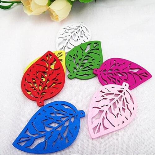 36x54mm Fashion Mixed Color Hollow Leaf Wooden Pendant Charm Beads Gift Necklace DIY Accessory Making 30pcs K06240