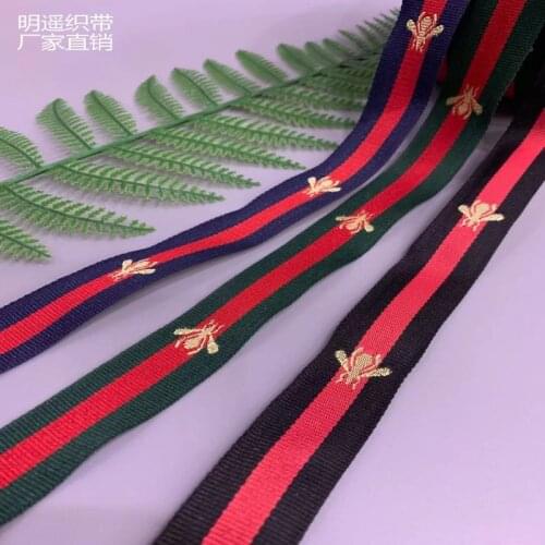 50m/lot 2.5cm Stripe Polyester Jacquard Ribbon Red Green Black Red Embroidery Bee Clothing Accessories Bow