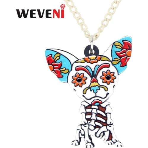 WEVENI Acrylic Halloween Floral Skeleton Dog Necklace Pendant Chain Choker Anime Festival Jewelry For Women Girls Party Hot Pets