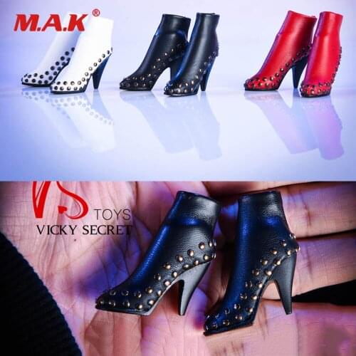 In Stock 1/6 Scale Female Figure Accessory 18XG35 Rivet Booties Short Boots PU Solid Inside Model for 12'' Detachable Foot Body