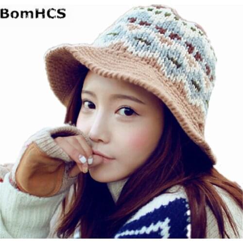BomHCS Korean Cute Warm Winter Handmade Knitted Beanie Hat Fisherman Cap Bucket Hat Ski Cap