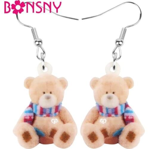Bonsny Acrylic Sweet Doll Bear Toy Earrings Drop Animal Fashion Dangle Novelty Jewelry Gift For Women Girl Teen Charm Accessory
