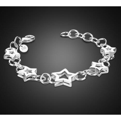 New Fashion100% 925 Sterling Silver Charm Bracelet Simple hollowed-out star Bracelet Bangle Fine jewelry for women Gift