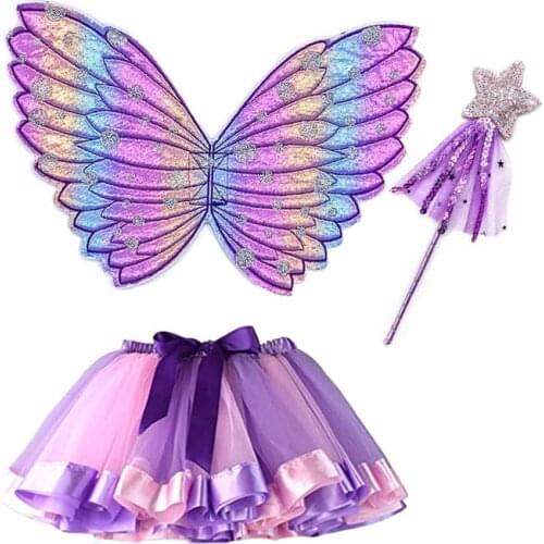 Girls Kids Angel Wings Cosplay Props Tutu Skirt Star Magic Wand Rod Performance Festival Props Halloween Party Costumes