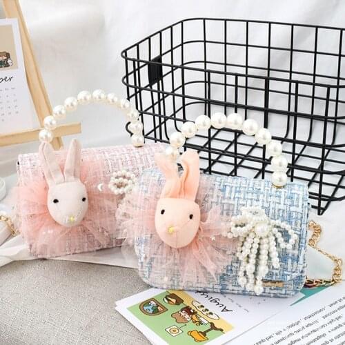 Korean Childrens Mini Clutch Bag 2020 Cute Rabbit Girls Small Coin Wallet Party Pearl Hand Bags Kids Shoulder Bag Baby Purse