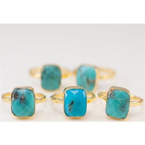 Fashion Geometric Square Turquoises Stone Rings For Women Boho Jewelry Beach Small Simple Girls Party Ring Wholesale L5X7522