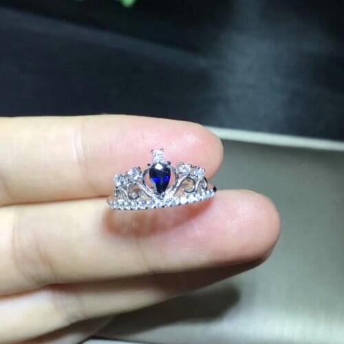 Natural blue sapphire gem Ring Natural gemstone ring S925 silver trendy Elegant crown Hollow women girl gift party fine Jewelry