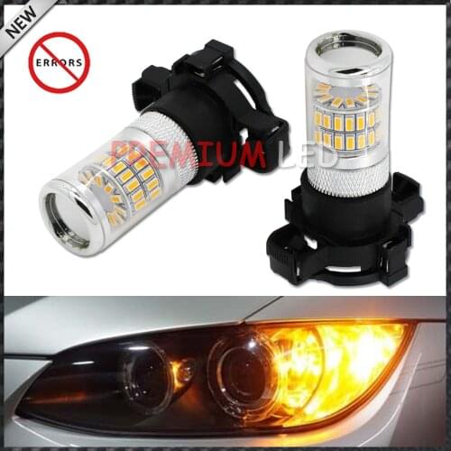 2pcs Amber Yellow Error Free 48-SMD PY24W 5200s LED Bulbs w/ Reflector Mirror Design For BMW Audi Front Turn Signal Lights