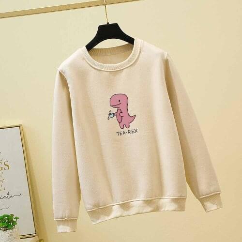 Japanese Dinosaur Sweet Sweatshirts Cartoon Pullover Cute Hoodies Harajuku Long Sleeve Letter Casual Print Cotton Warm Jacket