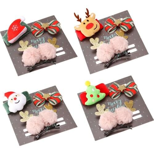 Cute Hair Clips Cartoon Hairpins Christmas Barrettes 3pcs/set Hair Clips Kids Hair Ornament Headband Hair Accessories