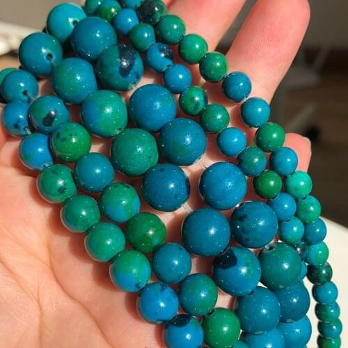 Fashion Round Beads Chrysocolla 4/6/8/10/12mm Loose Spacer Stone Beads for DIY Bracelet Necklace Jewelry Making 15'' strand
