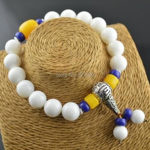 Fashion Women Prayer Mala Bracelet Natural White Tridacna 10mm Round Beads Stretch Bracelet