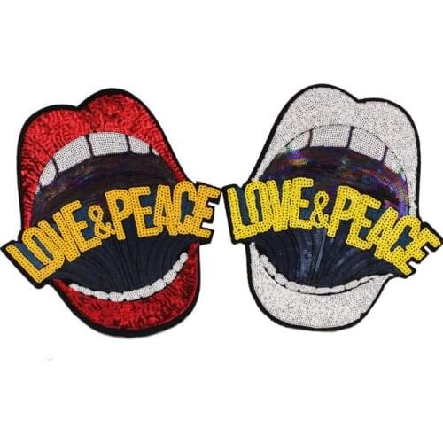 Patches for clothing T shirt Women 263mm Large red lips Sequined Sequins T-shirt Womens Fashion Tops Shirt Girl Patch Clothes