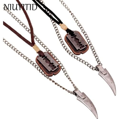 NIUYITID Men Vintage Cow Leather Necklaces Pendants European Style Man Alloy Neckless Collier Ethnique Jewlery